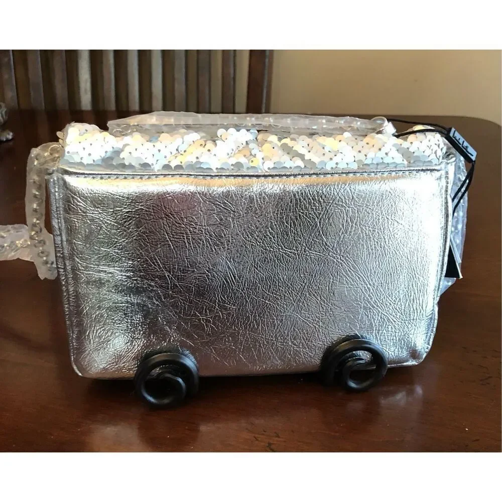 NICOLE MILLER - NWT - Silver Sequined & Vegan Leather Evening Bag. SPARKLY! ♥️